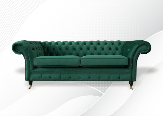 Chesterfield 3 Sëtzer Gréng Wunnzëmmer Modern Design Couchen Canapé Original Textil
