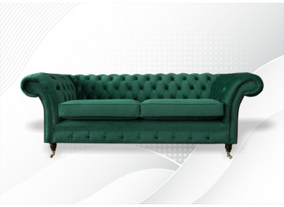 Chesterfield 3 Sëtzer Gréng Wunnzëmmer Modern Design Couchen Canapé Original Textil