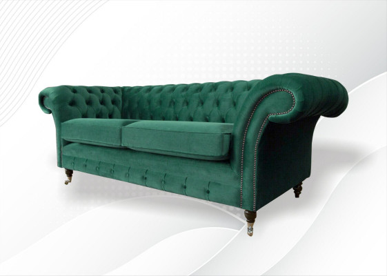 Chesterfield 3 Sëtzer Gréng Wunnzëmmer Modern Design Couchen Canapé Original Textil