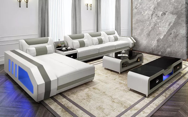 Eckcouch Gepolstert Eckcouch L-Form Couchtisch Modern Sofa Wunnlandschaft 2-Stéck. Nei