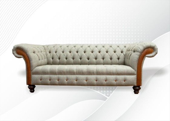 Chesterfield 3 Sëtzer Beige Wunnzëmmer Design Couchen Polstersofa Sofen Textil