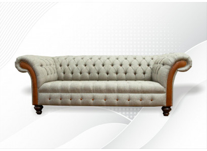 Chesterfield 3 Sëtzer Beige Wunnzëmmer Design Couchen Polstersofa Sofen Textil