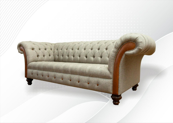 Chesterfield 3 Sëtzer Beige Wunnzëmmer Design Couchen Polstersofa Sofen Textil