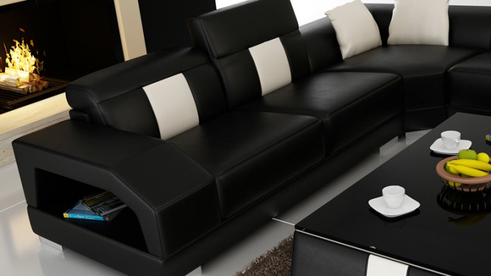 Ledersofa Canapé Wunnlandschaft Ecksofa Eck Garnitur Design Modern Canapé R7003 Nei