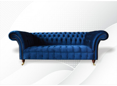Chesterfield 3 Sëtz Blauen Design Canapéë Polster Sofen Samt Stoff Textil Luxus