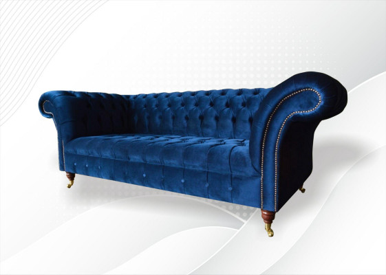 Chesterfield 3 Sëtz Blauen Design Canapéë Polster Sofen Samt Stoff Textil Luxus