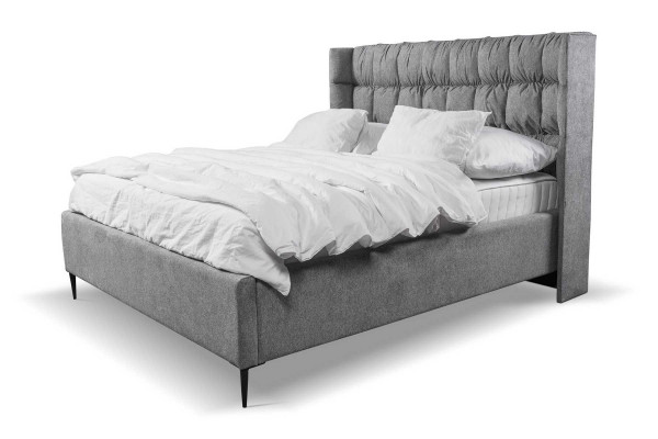 Grau Duebelbett Klassesch Schlofzëmmermiwwel Design Eleganten Stoff Bett