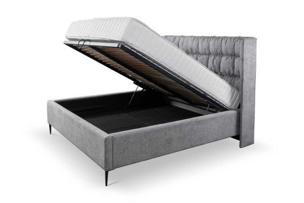 Grau Duebelbett Klassesch Schlofzëmmermiwwel Design Eleganten Stoff Bett