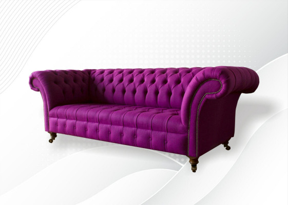 Chesterfield 3-Sëtzer Lila Stoff Design Couchen Polstersofaen Nei Kreativ Sofa