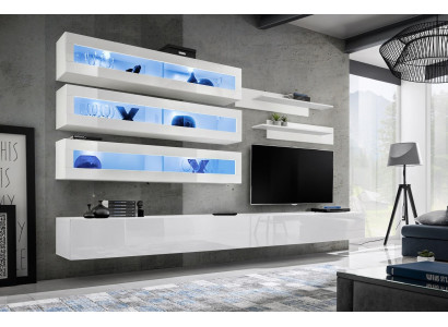 Garnitur 7tlg. Wunnzëmmer Set Designer Stil Wunnwand TV-Ständer 2x Wand Regaler