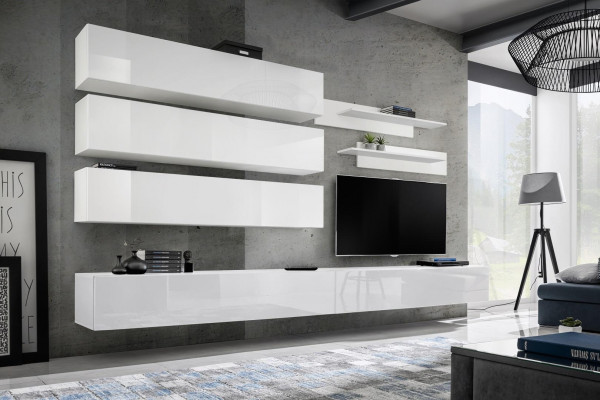 Designer Wunnzëmmer Set Wandregaler Wohnwand Regal TV-Stänner Set 7 Stéck.