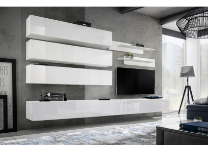 Designer Wunnzëmmer Set Wandregaler Wohnwand Regal TV-Stänner Set 7 Stéck.