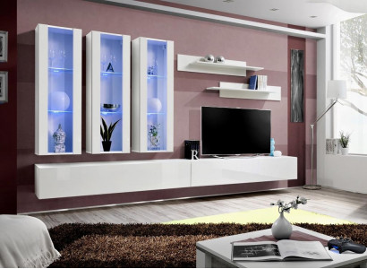 Wäiss Wunnwand Designer Hänge Vitrin TV Stänner Sideboard Holz Modern