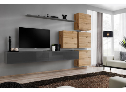 Grau TV Stand Maueregal Luxus Wunnwand Ariichtung Modern Komplett Säitenschaf