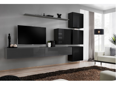 Wunnwand Set 7 Deeler Ariichtung Luxus TV-Stänner Modern Wunnzëmmer Regal Design