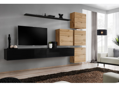 Set 7tlg. Wunnwand Wunnzëmmer TV-Stänner Holz Luxus Garnitur Grupp Wandkapp.