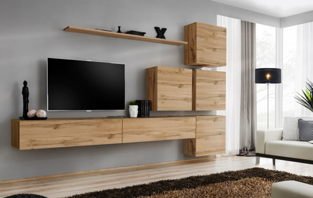Garnitur Braun Set 7tlg TV-Ständer Komplett Wunnwand Wand Regal Modernen Design