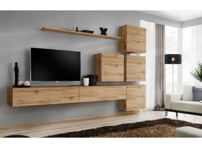 Garnitur Braun Set 7tlg TV-Ständer Komplett Wunnwand Wand Regal Modernen Design