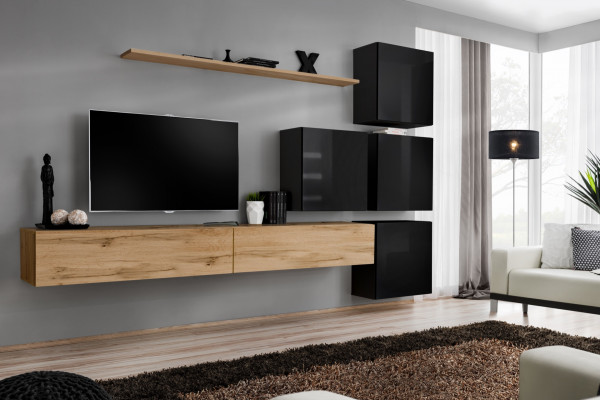 Holzmöbel Wunnwand TV-Stänner Wand Regal Komplett Luxus Garnitur Set