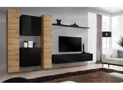Wunnzëmmer Set 6 Deeler Wunnwand Holzméiwel Schaf Komplett Neit Wand Regal
