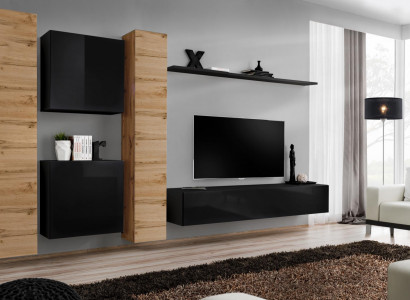 Wunnzëmmer Set 6 Deeler Wunnwand Holzméiwel Schaf Komplett Neit Wand Regal