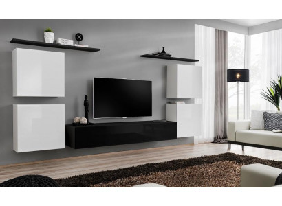 Komplett Wäiss Wandschaf Wohnwand Luxus Wunnzëmmer Sideboard TV Stänner Modern.