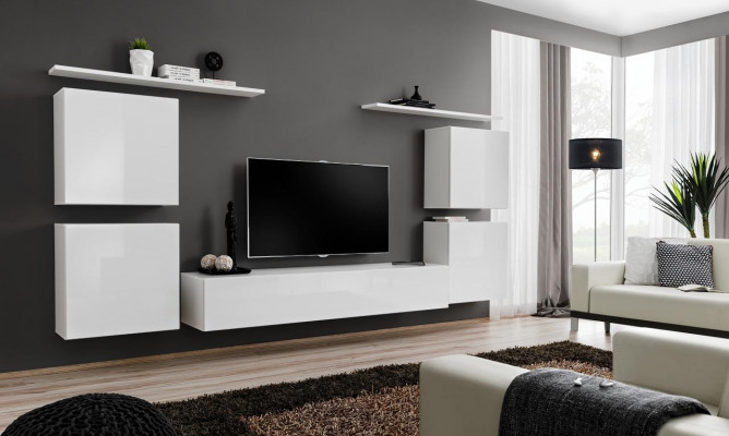 Komplett Set 7tlg Wäiss Wunnwand Wunnzëmmer Luxus Ariichtung Modern TV Ständer