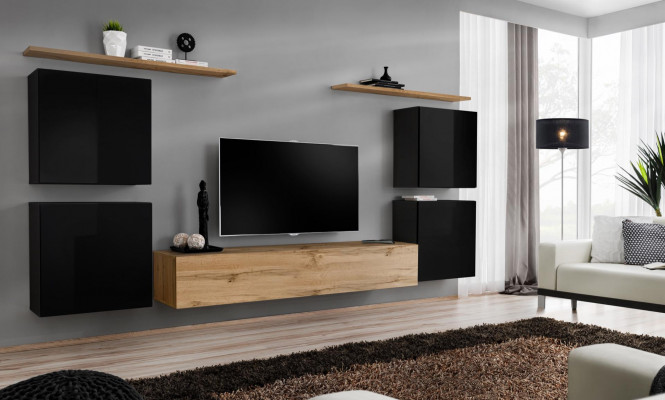 Wunnwand Schaf Wandregal Holz Wunnzëmmer Miwwelen TV Ständer Design Säitebord