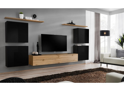 Wunnwand Schaf Wandregal Holz Wunnzëmmer Miwwelen TV Ständer Design Säitebord