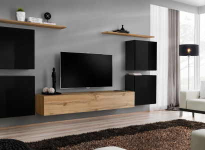 Wunnwand Schaf Wandregal Holz Wunnzëmmer Miwwelen TV Ständer Design Säitebord