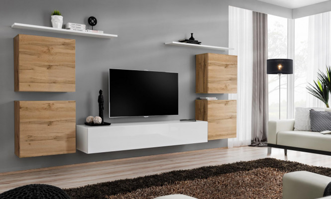 Luxus Wunnzëmmer RTV Wunnwand Wandkabinett Regal Fernseher Holz Wand Regaler Neijoer