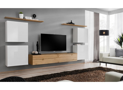 Garnitur Set 7tlg Luxus Neiwunnenwand Braun TV Stänner Wandschaf Holz
