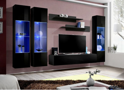 Wunnzëmmer Garnitur 6 Deeler Wunnwand Lowboard TV-Stänner Hänge Vitrine Holzmiwwelen