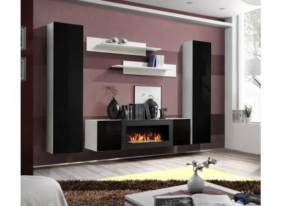 Wunnmauer TV-Stänner mat Kamäin Wunnzëmmer Designer Wandregaler Wandkabinett Holz