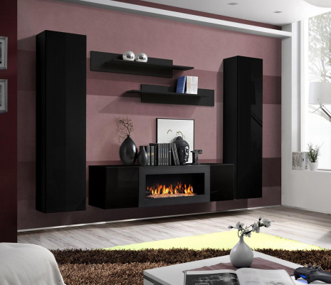 Luxus Modern Wunnzëmmer Set 5tlg. Wunnwand Wandkabinett Holz Miwwelen Nei