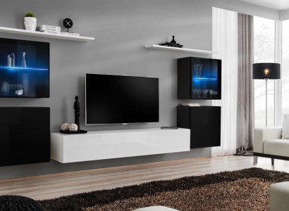 Wunnwand Wäiss Wandregaler Fernsehsständer Komplett Kommod Hochglanz Ariichtung