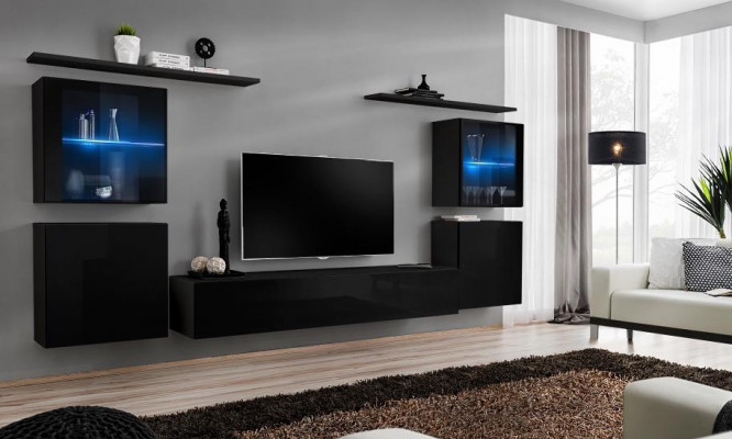 Schwaarz Wunnwand Wunnzëimmermiwwelen Luxus Wand Schaf Komplett Designer Nei