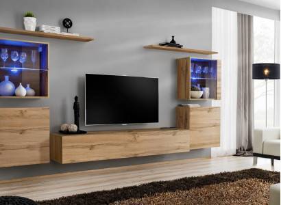 Wunnwand Luxus Set 7 Deeler. Wunnzëmmer Mauer Schaf Wandregaler Holz Miwwelen Grupp