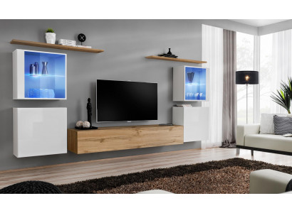 Komplett Braun TV-Ständer Set 4 Deeler Designer Wunnzëmmermiwwel Wand Regaler Miwwelen