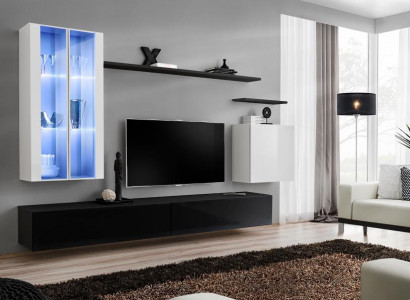 Wunnzëmmer Schwaarz TV-Stänner Designer Komplett Set Wandregal Modern Nei Miwwelen