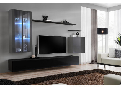 RTV Garnitur Set 7-deel. Wohnwand TV Sideboard Vitrine Hängeschaf Design Nei