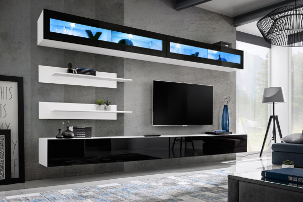 Wunnwand Set 6 Deeler Luxus Wunnzëmmer TV-Stänn Wand Regal Design Ariichtung