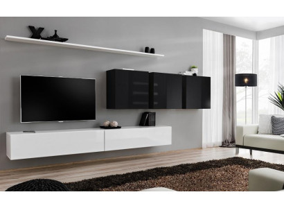 Wäiss Wohnwand 2x TV-Stänner Säitendësch Wunnzëmmerméibelen Wandschaf Designer