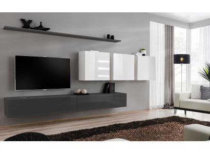 Holzmöbel Wunnmauer Grau Designer TV-Stänner Héichglanz Säitendësche Wandkabinett