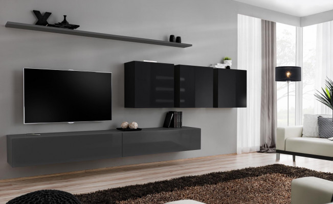 Wunnwand Grom Komplett 7tlg Designer Holzmiwwel Sideboard Mauereschaf Wand Regal