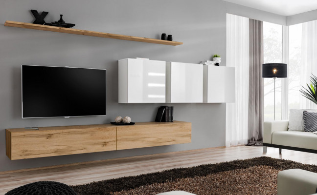 Komplett Set Wunnwand Modern TV-Stänn Sideboard Ariichtung Design Wand Regal