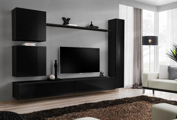 Luxus schwaarz Wunnwand Designer Wandschaf Set 6 Stéck Holzmöbel Wunnzëmmermöbel