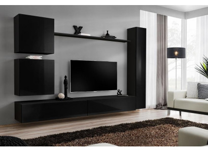 Luxus schwaarz Wunnwand Designer Wandschaf Set 6 Stéck Holzmöbel Wunnzëmmermöbel