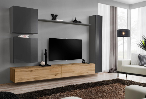 Wandschaf Wohnwand Komplett Set 6-delig Modern Miwwelen Sideboard TV-Stänner
