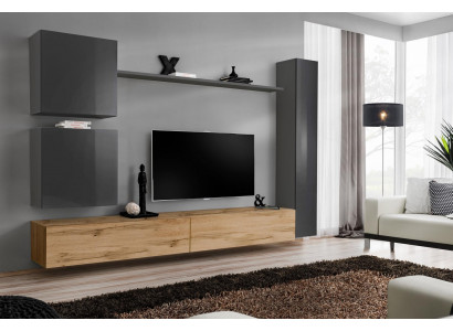 Wandschaf Wohnwand Komplett Set 6-delig Modern Miwwelen Sideboard TV-Stänner
